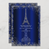 Royal Blue Silver Glitzer Eiffel Tower Wedding Einladung (Vorne/Hinten)