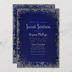 Royal Blue & Silver Glitzer Glam Sweet 16 Party Einladung