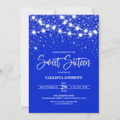 Royal Blue Silver Glitzer Glitzern Lights Sweet 16 Einladung (Vorderseite)