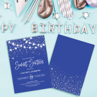Royal Blue Silver Glitzer Glitzern Lights Sweet 16