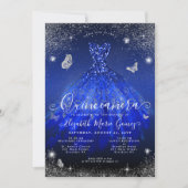 Royal Blue Silver Glitzer Gown Foto Quinceanera Einladung (Vorderseite)