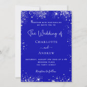 Royal Blue Silver Glitzer QR Code UAWG wedung Einladung (Vorderseite)