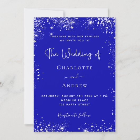 Royal Blue Silver Glitzer QR Code UAWG wedung Einladung (Vorderseite)