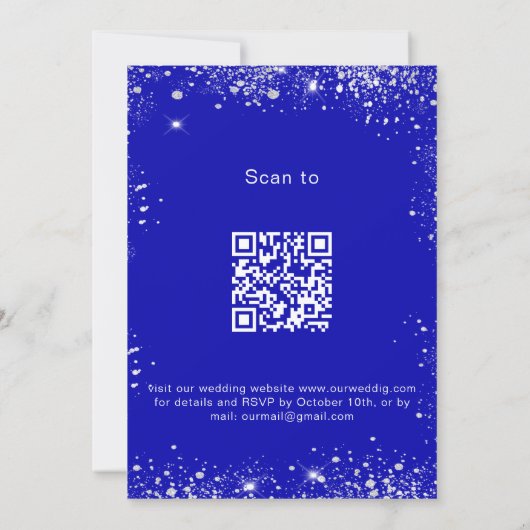 Royal Blue Silver Glitzer QR Code UAWG wedung Einladung (Rückseite)