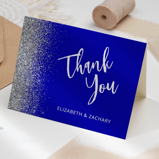 Royal Blue Silver Glitzer Wedding Dankeschön Card Karte