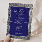 Royal Blue Silver Glitzer Wedding Einladung