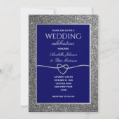 Royal Blue Silver Glitzer Wedding Einladung (Vorderseite)