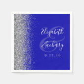 Royal Blue Silver Glitzer Wedding Napkins Serviette (Vorderseite)