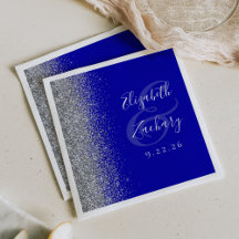 Royal Blue Silver Glitzer Wedding Napkins