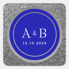 Royal Blue Silver Glitzer Wedding Quadratischer Aufkleber