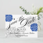 Royal Blue Silver-Gray Burst Script Save the Date (Stehend Vorderseite)