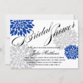 Royal Blue Silver-Gray Floral Burst Brautparty Einladung (Vorderseite)