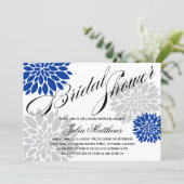 Royal Blue Silver-Gray Floral Burst Brautparty Einladung (Stehend Vorderseite)