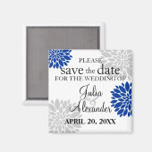 Royal Blue Silver-Gray Floral Burst Save the Date Magnet (Vorderseite/Rückseite)