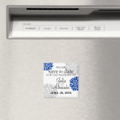 Royal Blue Silver-Gray Floral Burst Save the Date Magnet (In Situ (Geschirrspüler))