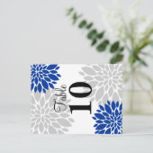 Royal Blue Silver-Gray Floral Burst Tischnummer (Stehend Vorderseite)
