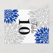 Royal Blue Silver-Gray Floral Burst Tischnummer (Rückseite)