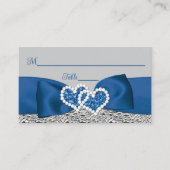 Royal Blue, Silver, Gray Liebe Hearts Wedding Platzkarte (Vorderseite)