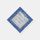 Royal Blue, Silver Grey Floral Paper Wedding Serviette (Ecke)