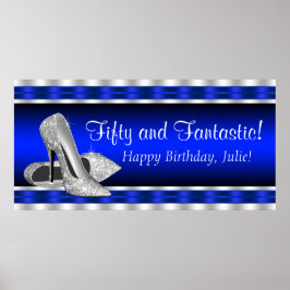 Royal Blue Silver High Heels Geburtstagsparty Bann Poster