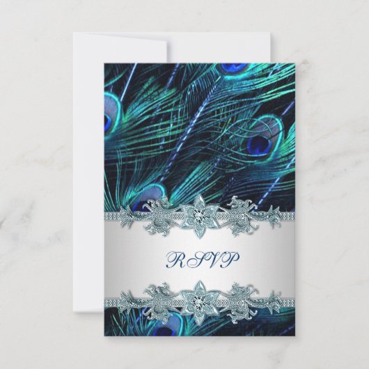 Royal Blue Silver Indian Peacock Wedding RSVP Karte (Vorderseite)