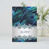 Royal Blue Silver Indian Peacock Wedding RSVP Karte (Stehend Vorderseite)
