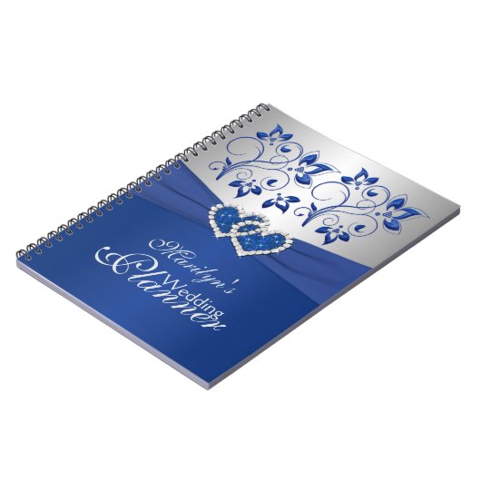 Royal Blue, Silver Joined Hearts Floral Notebook Notizblock (Linke Seite)