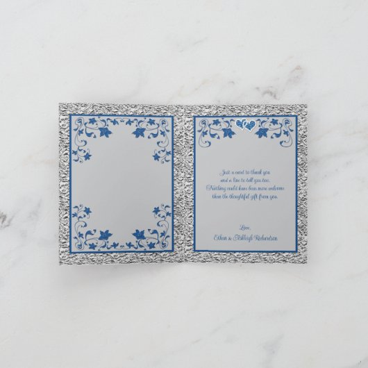 Royal Blue, Silver Liebe Hearts Danke Karte (Innenseite)