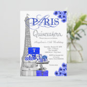 Royal Blue Silver Paris Quinceanera Einladungen (Stehend Vorderseite)