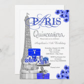 Royal Blue Silver Paris Quinceanera Einladungen (Vorne/Hinten)