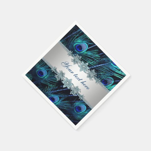 Royal Blue Silver Peacock Serviette (Ecke)