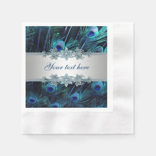 Royal Blue Silver Peacock Serviette (Vorderseite)