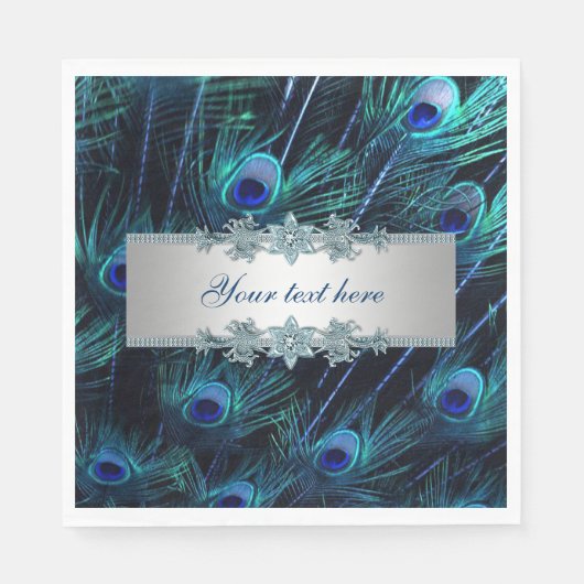 Royal Blue Silver Peacock Serviette (Vorderseite)