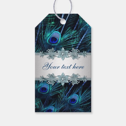 Royal Blue Silver Peacock Wedding Geschenkanhänger (Vorderseite)
