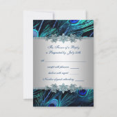 Royal Blue Silver Peacock Wedding RSVP Karte (Rückseite)