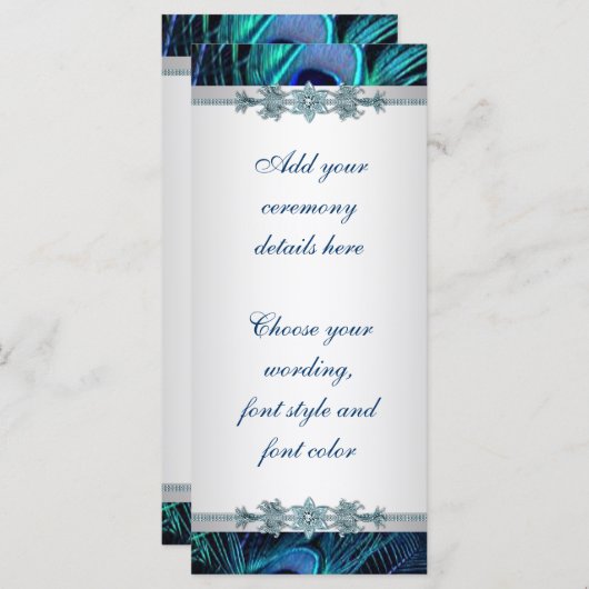 Royal Blue Silver Peacock Weddingprogramme Programm (Vorne/Hinten)