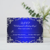 Royal Blue Silver Pearl Damask Sweet 16 UAWG RSVP Karte (Stehend Vorderseite)