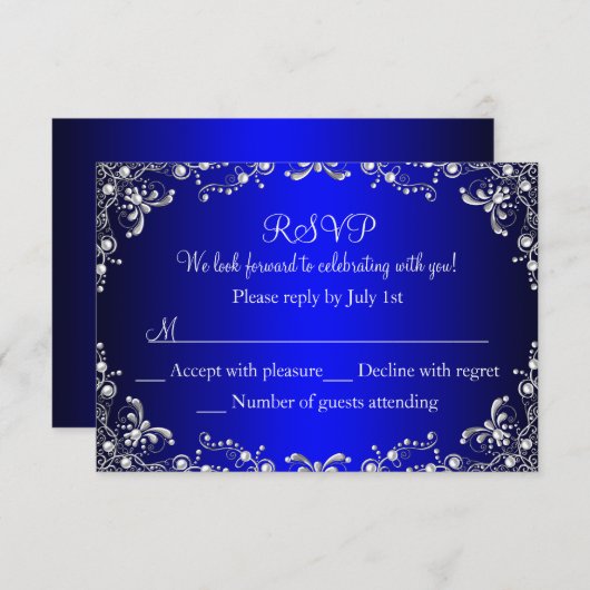 Royal Blue Silver Pearl Damask Sweet 16 UAWG RSVP Karte (Vorne/Hinten)