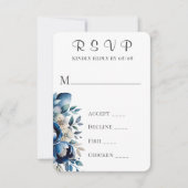 Royal Blue & Silver Peony Wedding RSVP Cards (Vorderseite)