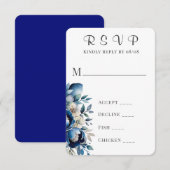 Royal Blue & Silver Peony Wedding RSVP Cards Karte (Vorne/Hinten)