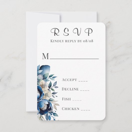 Royal Blue & Silver Peony Wedding RSVP Cards Karte (Vorderseite)