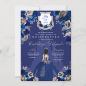 Royal Blue & Silver Princess Castle Quinceañera Einladung (Vorderseite)