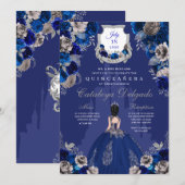Royal Blue & Silver Princess Castle Quinceañera Einladung (Vorne/Hinten)