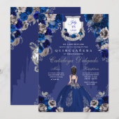 Royal Blue & Silver Princess Castle Quinceañera Einladung (Vorne/Hinten)