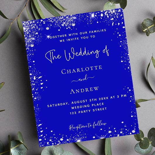 Royal blue silver QR RSVP wedding invitation Flyer