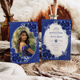 Royal Blue Silver Quinceañera 15. Geburtstag Foto Einladung