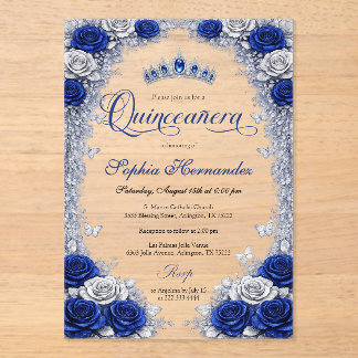 Royal Blue & Silver Quinceanera Acryleinladungen