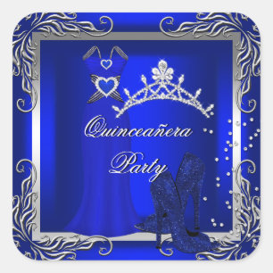 Royal Blue Silver Quinceanera Blue High Heel Shoes Quadratischer Aufkleber