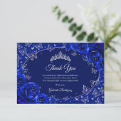 Royal Blue Silver Quinceanera Dankeskarte (Stehend Vorderseite)