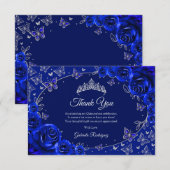 Royal Blue Silver Quinceanera Dankeskarte (Vorne/Hinten)